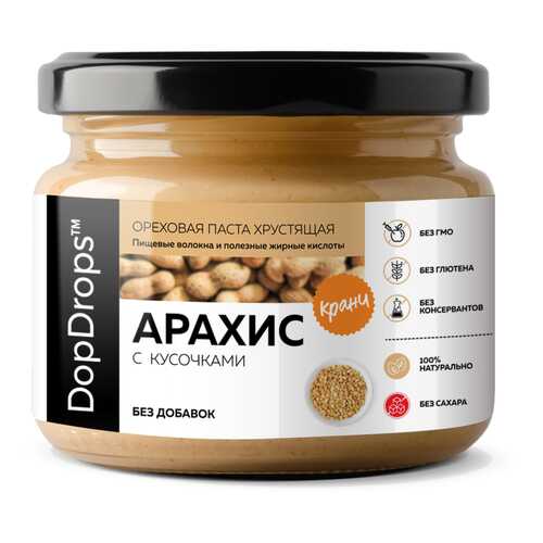Арахисовая паста хрустящая DopDrops Кранч без добавок 250г в Билла