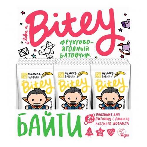 Батончик Фруктово-ягодный Bitey Яблоко-Банан 30 штук 25гр в Билла