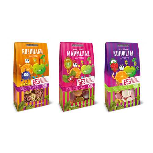 Микс Живые снеки Ассорти (Жевательные конфеты, 35г, Козинаки, 55г, Мармелад, 70г) в Билла