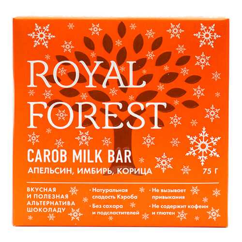 Шоколад из кэроба с апельсином, имбирем и корицей Carob milk bar Royal Forest 75 г в Билла