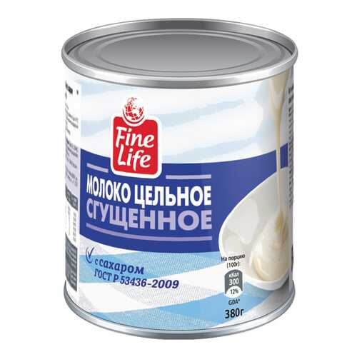 Молоко Fine Life цельное сгущенное 8.5% с сахаром гост 380 г в Билла